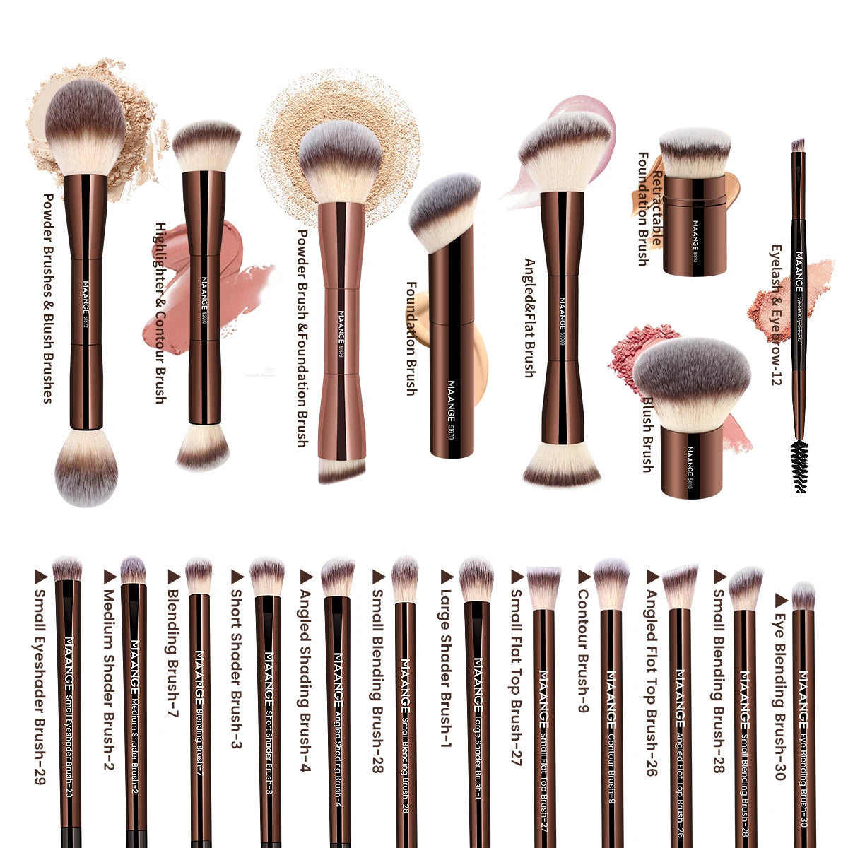 Pro Makeup Brushes Double Ended Foundation Concealers Blush Eye Shadows Brush for Liquid Cream Powder Blending