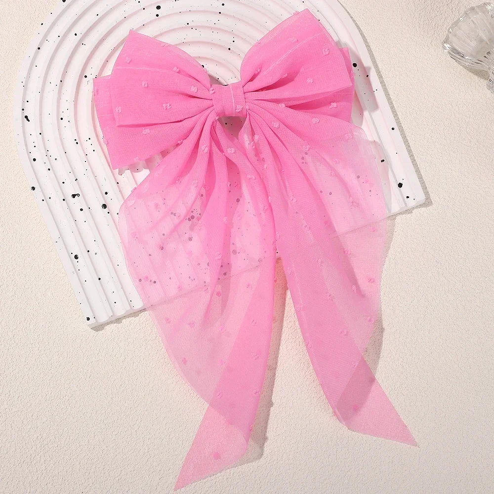 Girls Long Big Bow Float Satin Clips Elegant Back Head Hairclip Trendy Hair Accessories gifts