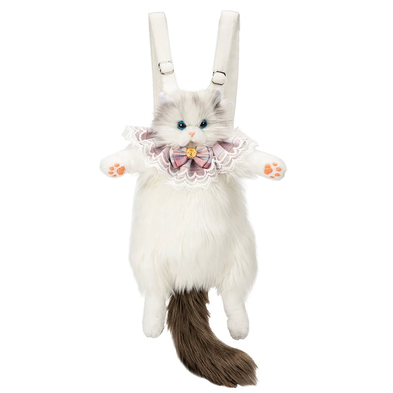Cute Simulated Cat Designer Backpack Women Kawaii Soft Plush Backpack Purse School Bag Gift for Girls