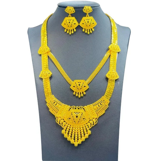 Dubai Jewelry Set For Women Necklace Earrings Indian Thailand Two Piece Set Gold Color