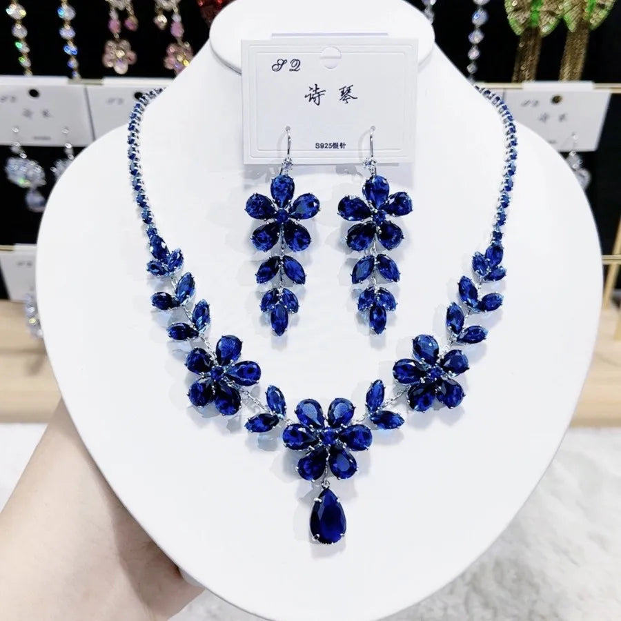 Women Colorful Fashion Zircon Necklace Earrings 2025