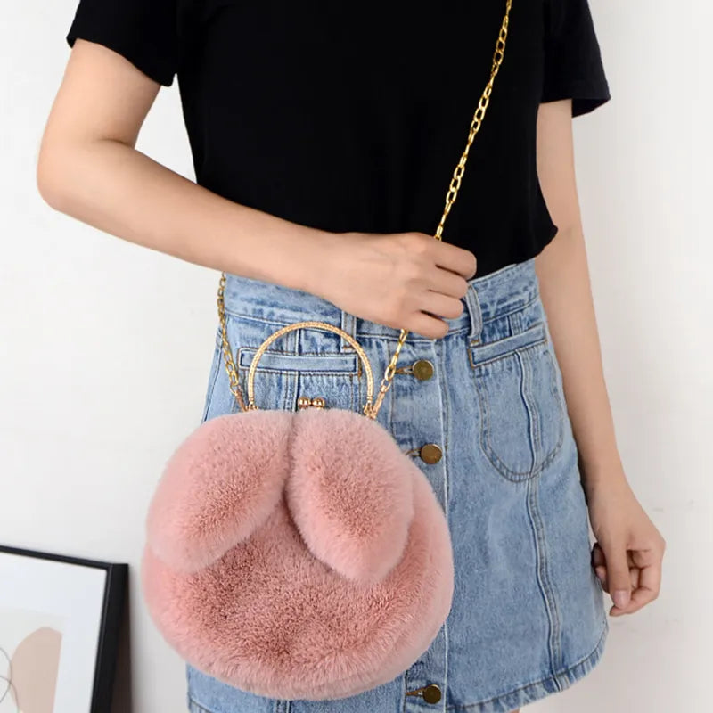 Cute Plush Rabbit Crossbody Bags for Women Korean Version Cute Purses and Handbags Girls New Rabbit Ear Shoulder Messenger Bag - Hiron Store