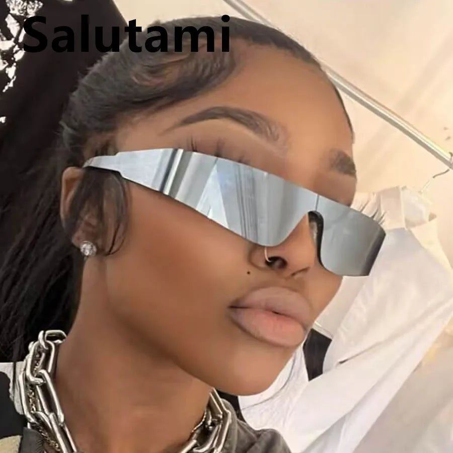 Sunglasses For Women One Piece Shield Silver Mirror Sun Glasses Female Hip Hop Shades