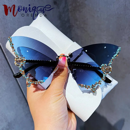 Luxury Diamond Butterfly Sunglasses Women Brand y2k Vintage Rimless Oversized Sun Glasses Ladies Eyewear gafas de sol - Hiron Store