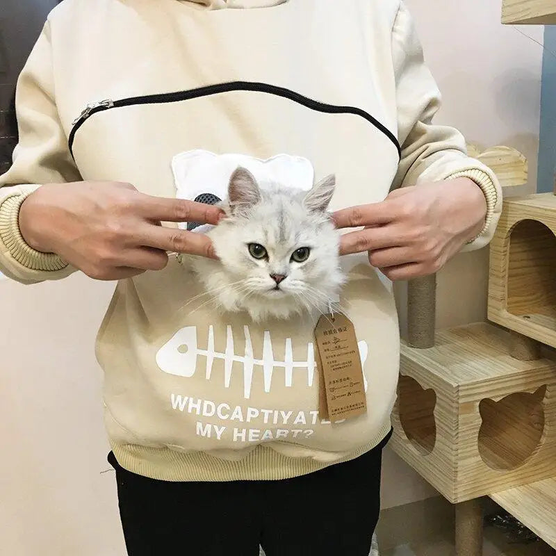 Winter Hoodies Sweatshirt Man Women Animal Pouch Hood Pullover Blouse Tops Lady Carry Dog Cat