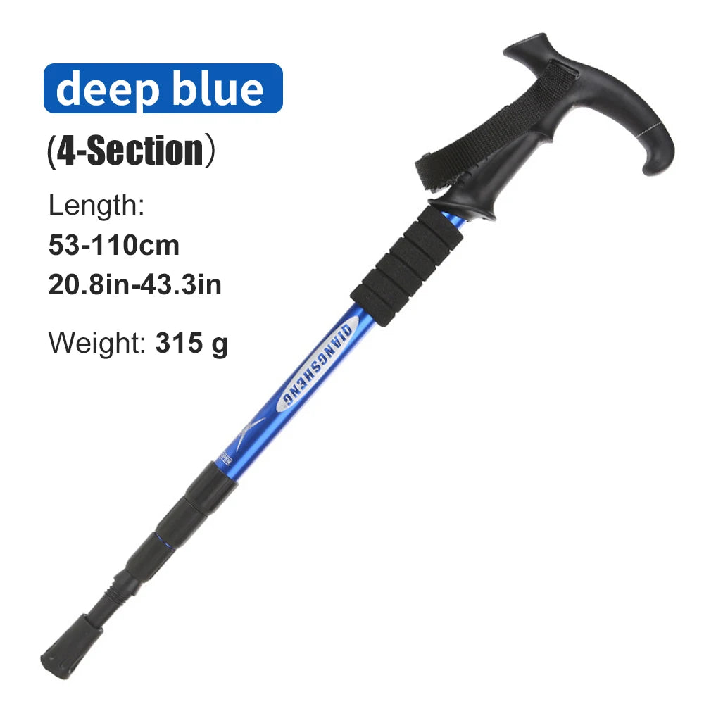 Outdoor Folding Trekkings Pole 4-Section Portable Walking Hiking Telescopic Stick Lightweight Camping Climbing Trekking Stick