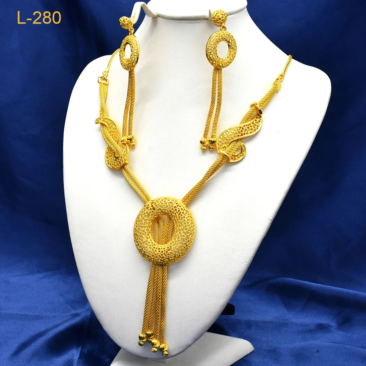 ANIID Luxury African Pendant Necklace Earrings Set With Tassel for Women Arabic Banquet 24K Gold Plated Jewelry Sets Party Gifts - Hiron Store