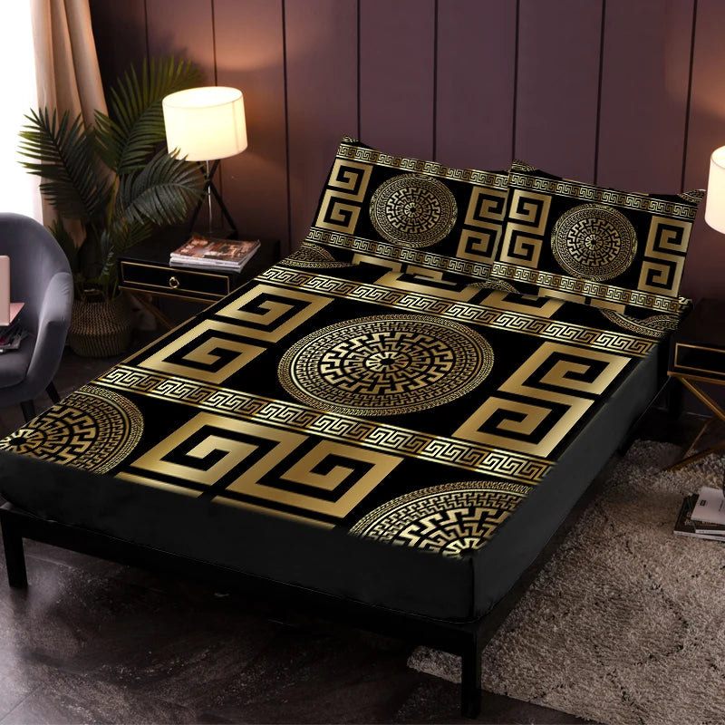 3PC European Style Disc Bed Sheet, 100%Polyester Fitted Sheet, 2Pillowcases Queen King Mattress Cover