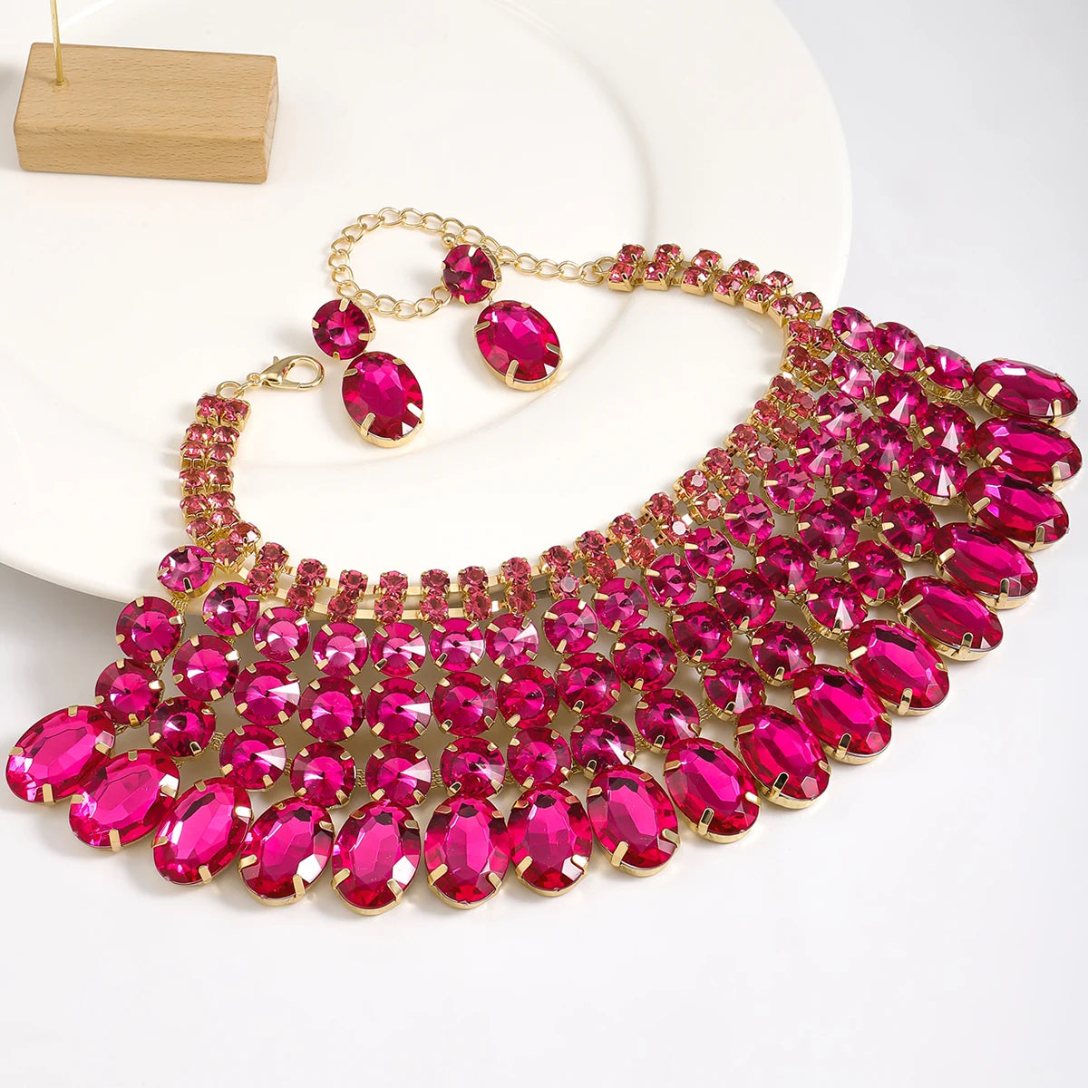 Style Full of Rhinestone Necklace Earrings Set For Multiple Color Options