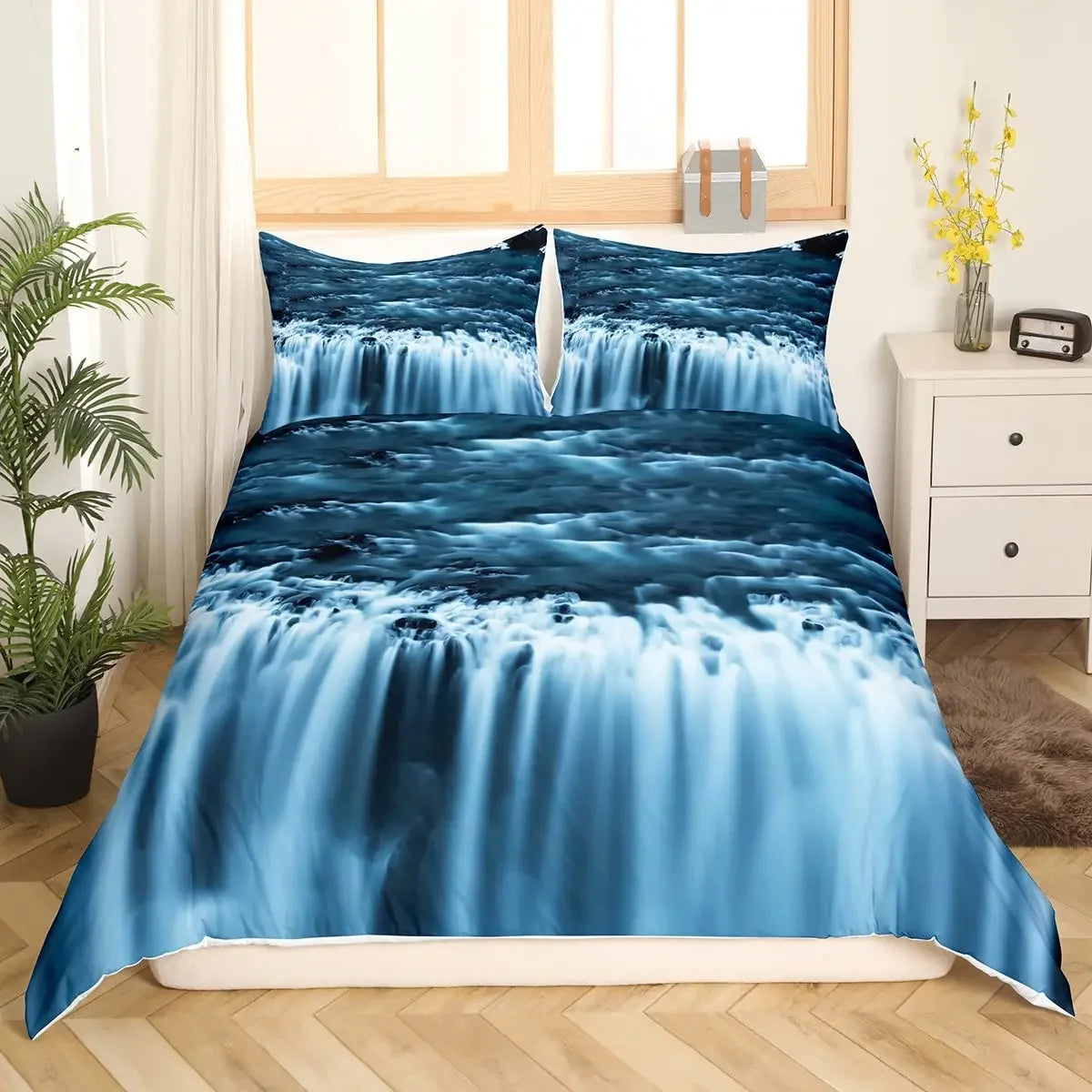 Waterfall Duvet Cover Set Natural Scenery Quilt Cover Pillowcase Landscape Forest Queen Size Polyester Bedding Set
