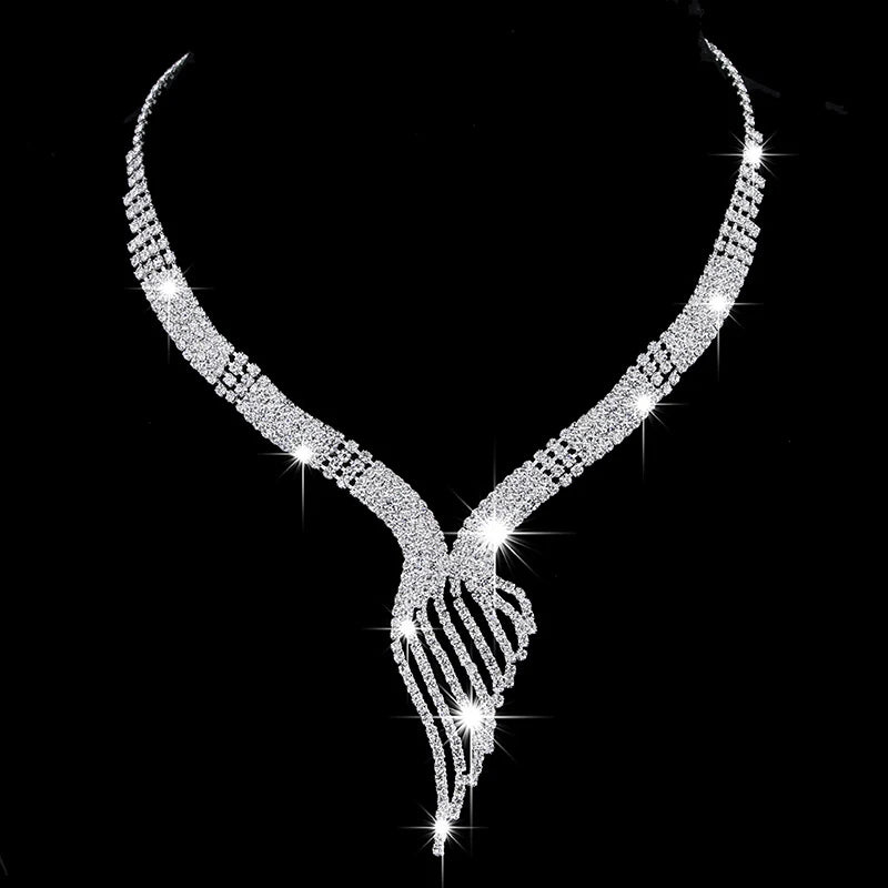 Rhinestone Wedding Jewellery Sets Women Long Necklace Earrings Jewellery Set Accessories