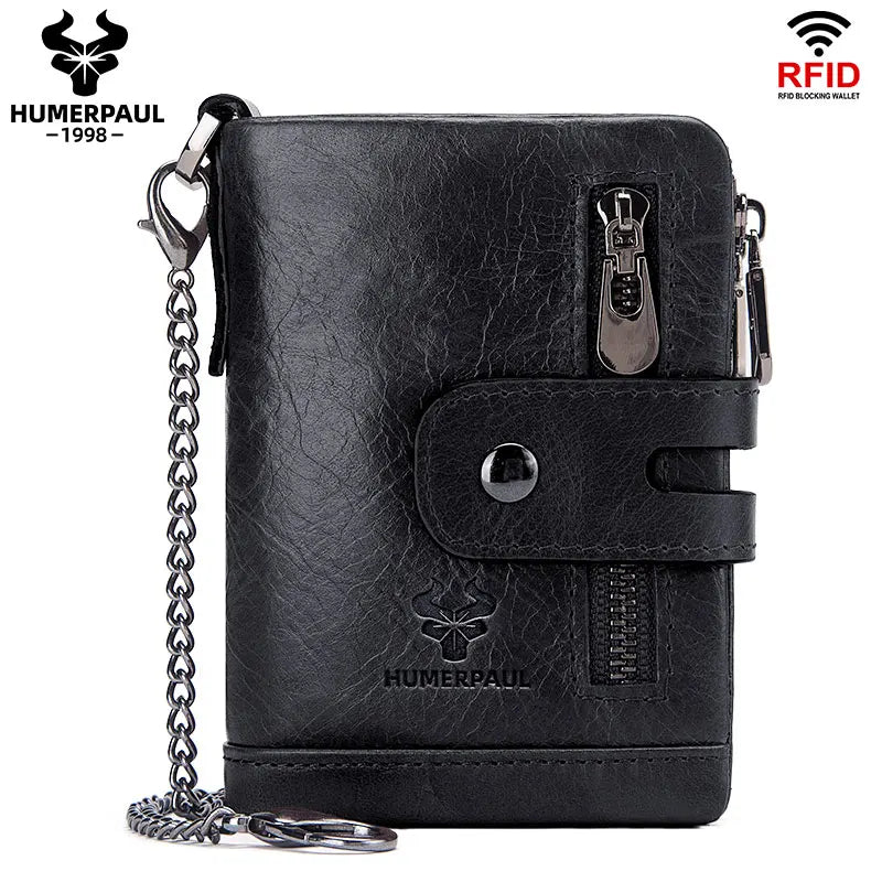 Genuine Cowhide Leather Wallet For Men Short RFID Money Purse