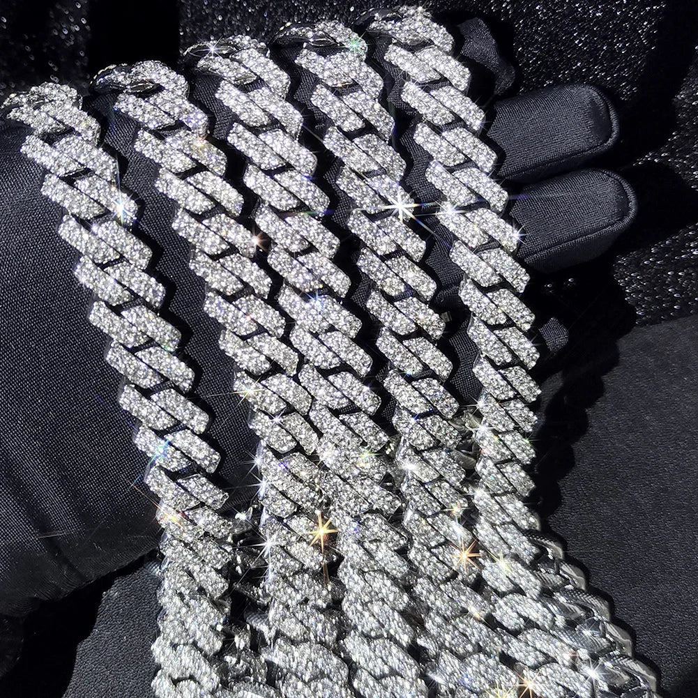 Iced Out 14mm Prong Cuban Link Chain Necklace Cuban Link Choker Chain Jewellery