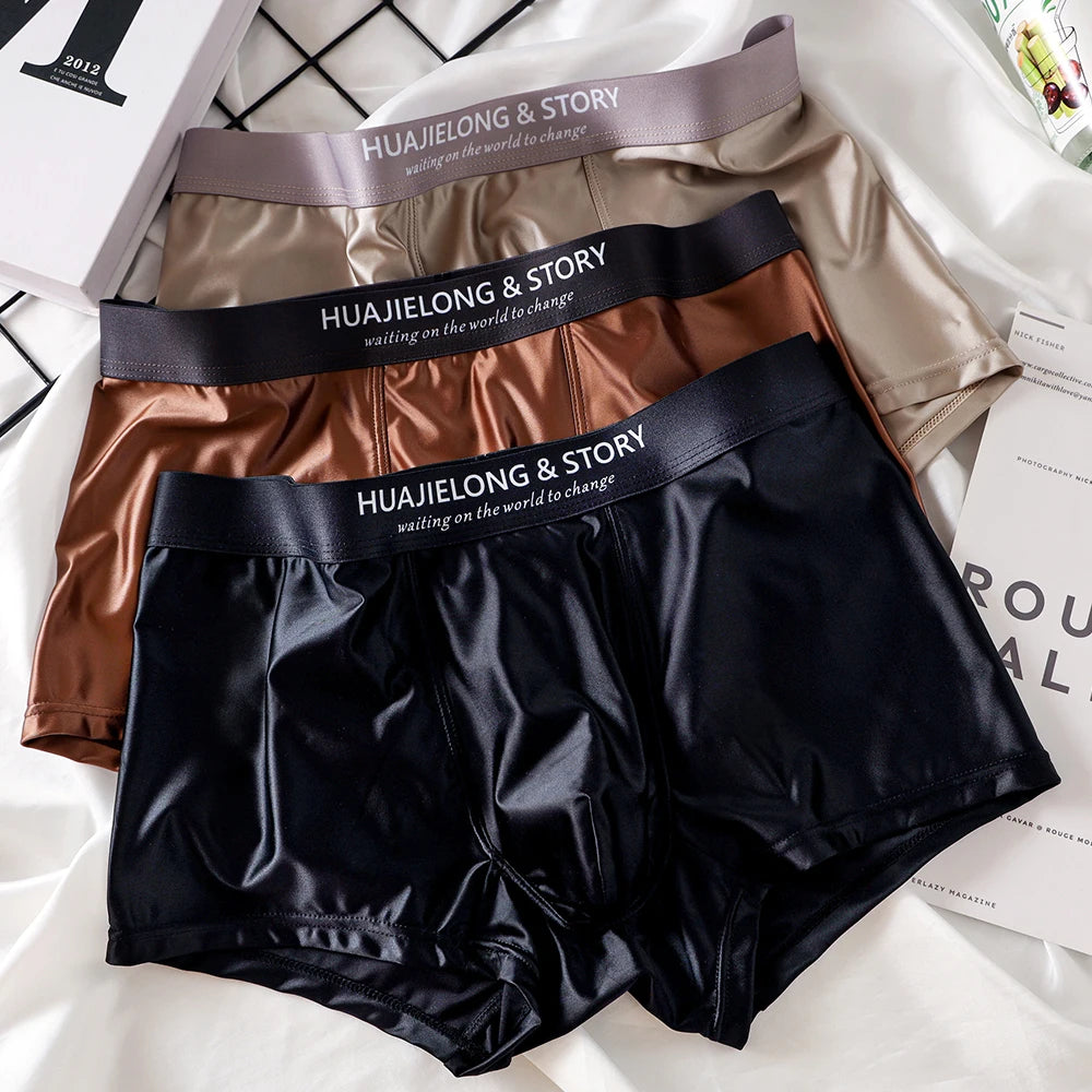 3PCS/Pack Luxury Ice Silk  Boxers  Smooth Cool Solid Men's Underpants Breathable Mesh  Underwear