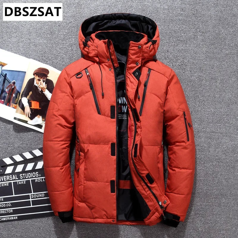 -20 Degree  Winter  Down Coat, Men White Duck Down Parkas Jacket, Mens Thick Warm Snow Parka Jacket ,Overcoat Windbreaker Warm Parkas