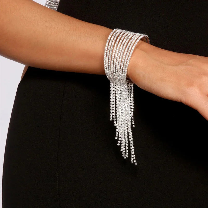 Long Tassel Rhinestone Bangle Bracelet Multi Layer Bracelet Bangle Hand Jewelry