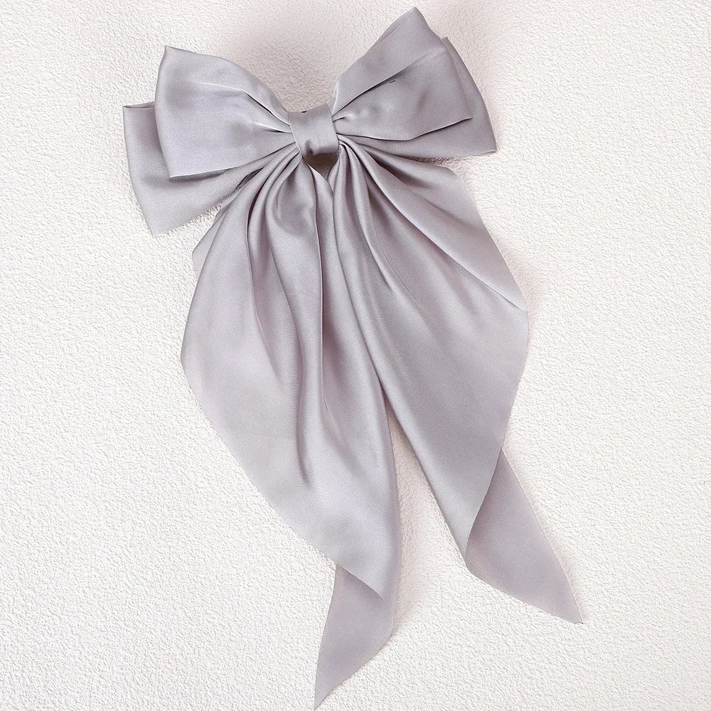 Girls Long Big Bow Float Satin Clips Elegant Back Head Hairclip Trendy Hair Accessories gifts