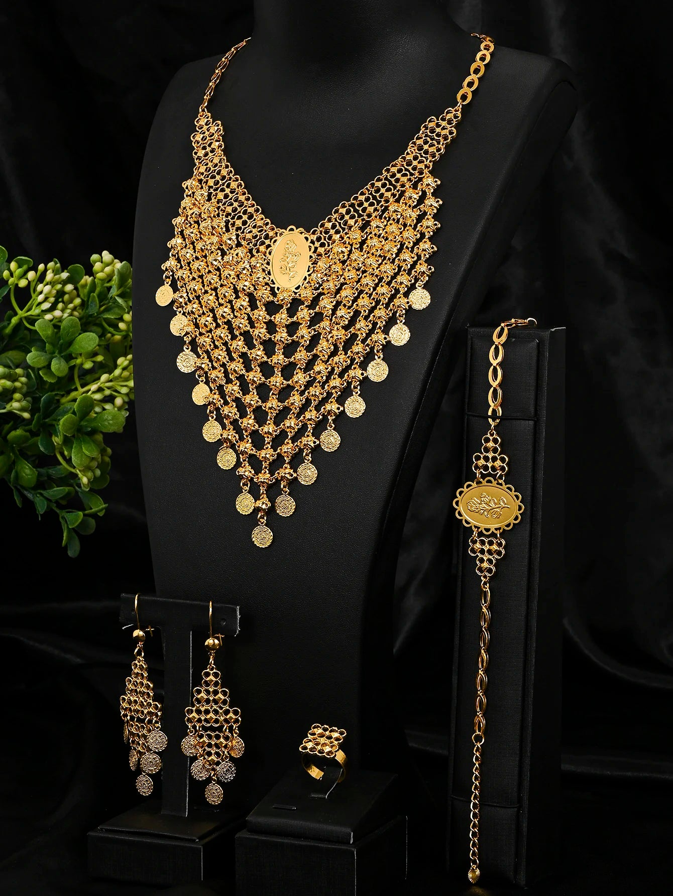 African Jewelry Set Big Necklace Bracelet Earrings Ring