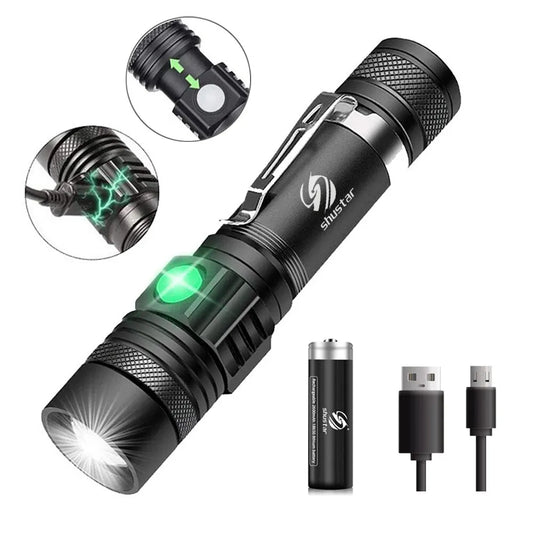 High Power Led Flashlights Zoomable Camping Torch With T6 LED Lamp Beads Waterproof 4 Lighting Modes Multi Function USB Charger - Hiron Store