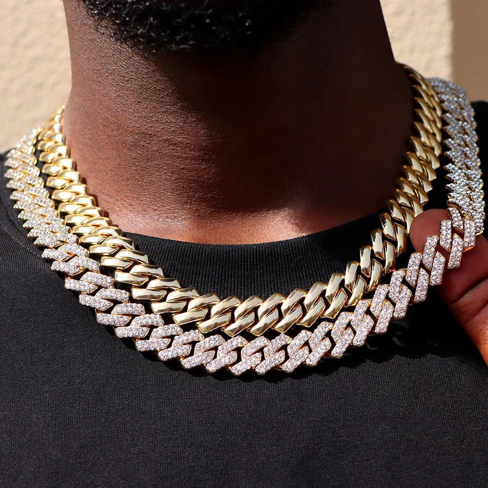 Iced Out 14mm Prong Cuban Link Chain Necklace Cuban Link Choker Chain Jewellery