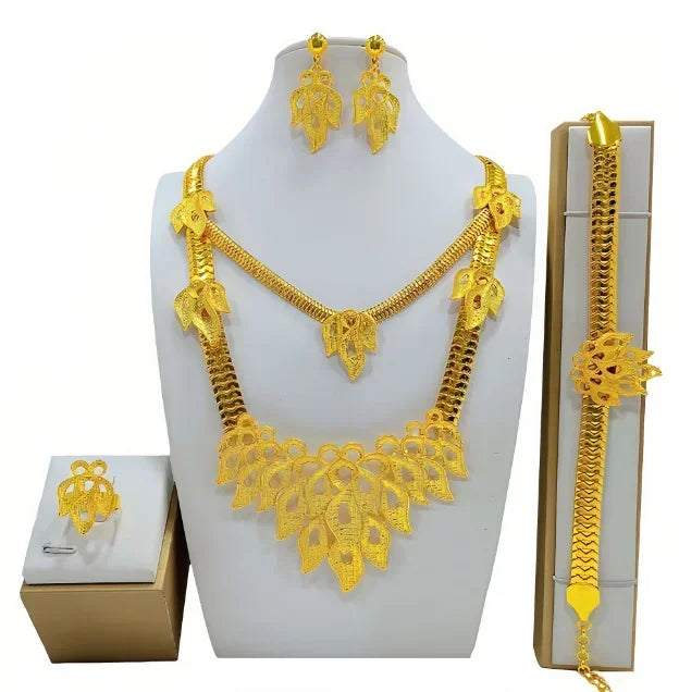 Dubai Jewelry Set For Women Necklace Earrings Indian Thailand Two Piece Set Gold Color