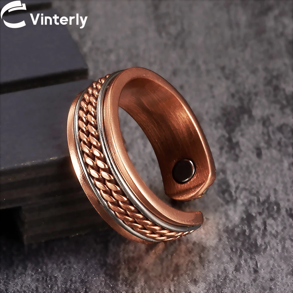 Pure Copper Magnetic Rings Women Men Twisted Health Energy Finger Open Cuff Adjustable Jewellery