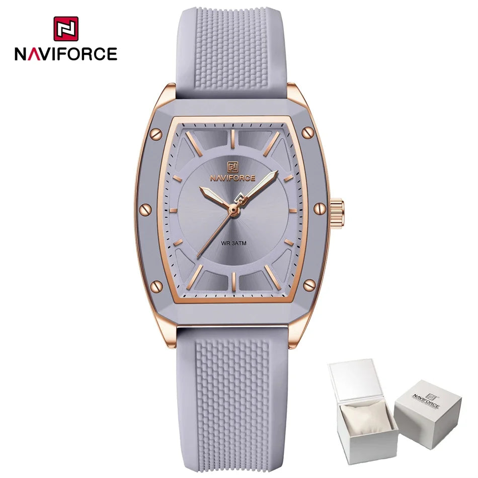 NAVIFORCE Women Quartz Watches Silicone Strap Sports Watch Big Dial Simple Tonneau Waterproof