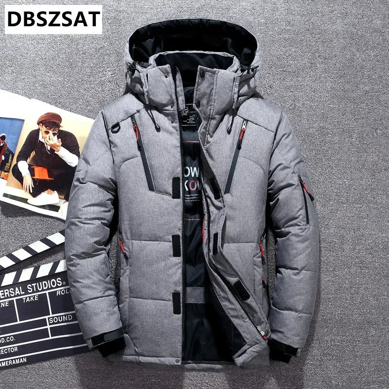 -20 Degree  Winter  Down Coat, Men White Duck Down Parkas Jacket, Mens Thick Warm Snow Parka Jacket ,Overcoat Windbreaker Warm Parkas