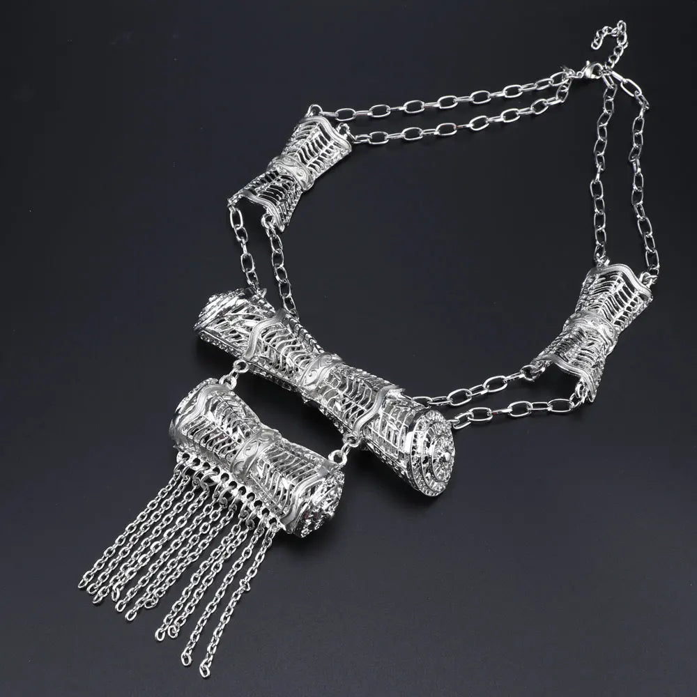 Luxury Dubai Silver Colour Jewellery Sets Necklace Bracelet Earrings Ring Set