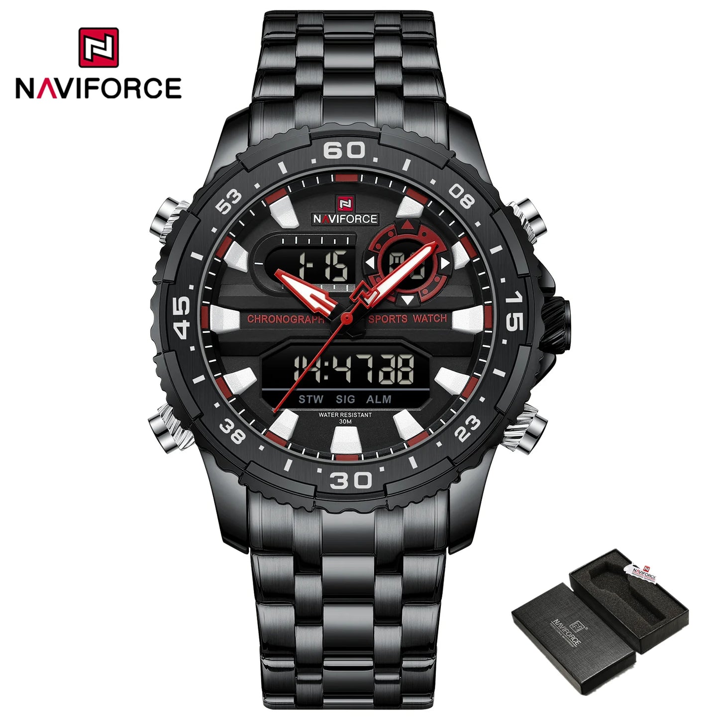 NAVIFORCE Brand Black Gold Men Watch Luxury Quartz Wrist Watches Sport Waterproof  Stainless Steel