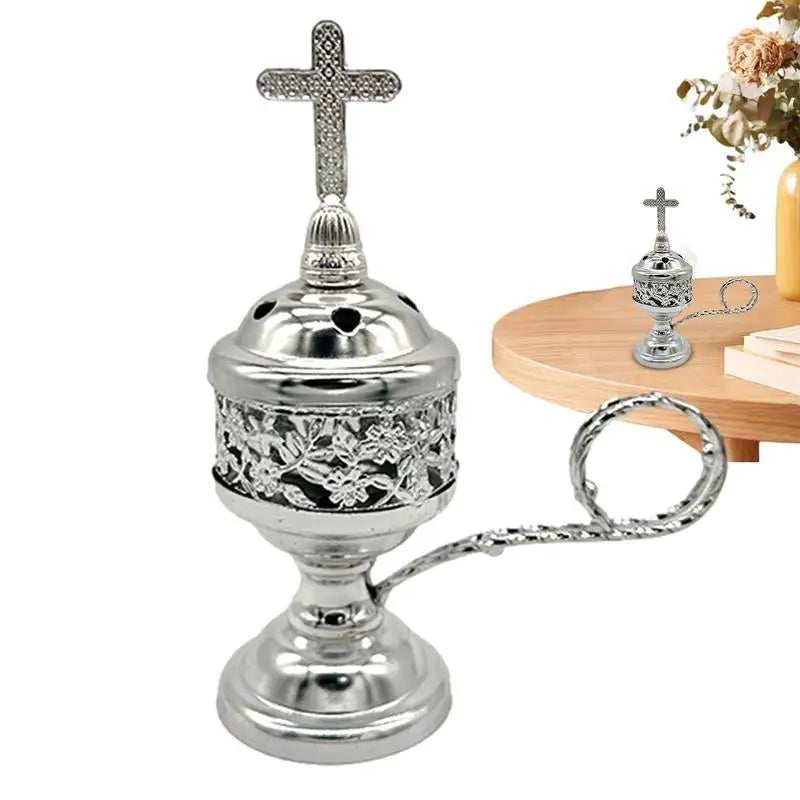 Vintage Catholic Incense Burner With CrossSmall Brass Metal Crafts Aromatherapy Diffuser Yoga Vintage Design