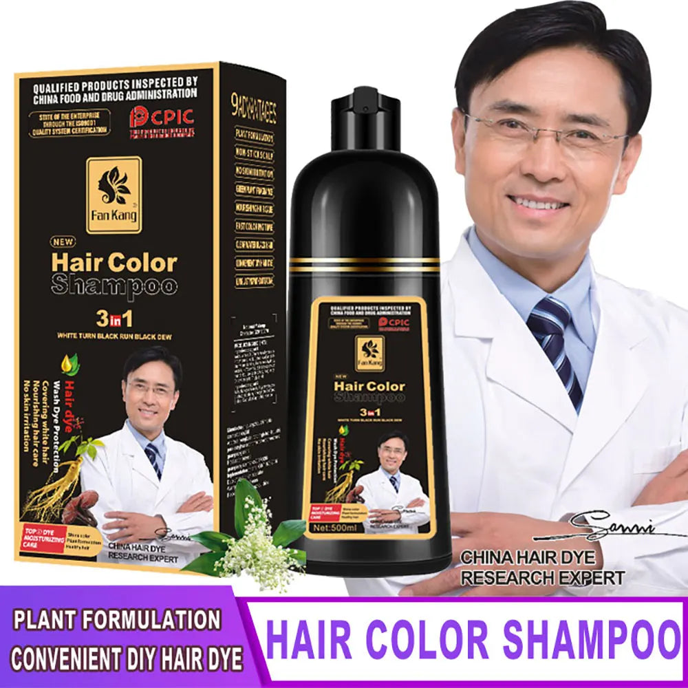 3 In 1 Instant Colouring Shampoo Natural Black Colour for Men Women 500ml Hair Dye Shampoo