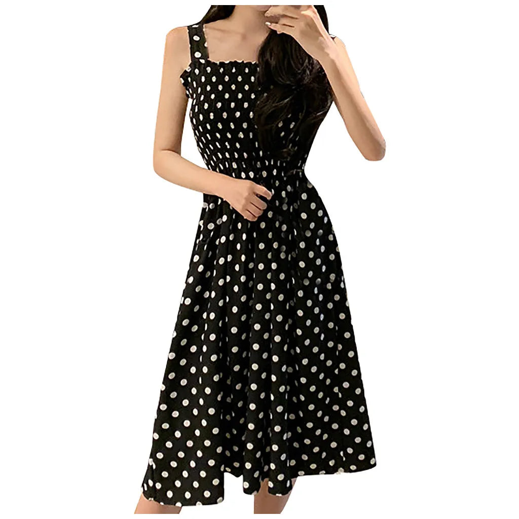 Women's Dresses 2024 Summer Fashion Loose None Sleeve Polka Dot Shoulder Sexy Dresses