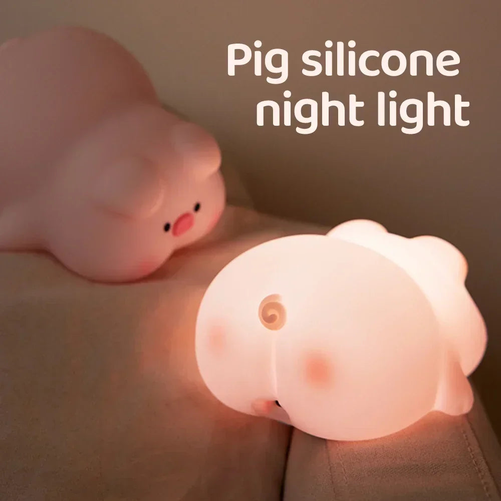 Pink Piggy Cute LED Silicone Night Pat Lamp Room Decoration USB Children's Night Light