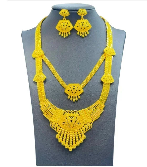 Dubai Jewelry Set For Women Necklace Earrings Indian Thailand Two Piece Set Gold Color