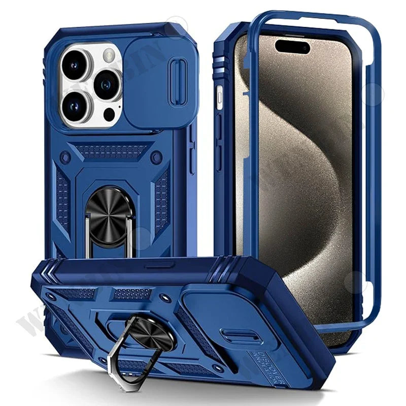 Case For iPhone 16 15 14 13 12 11 Pro Max Plus Mini XS XR X 8 7 Plus Heavy Duty with Camera 360 Degree Kickstand Cover