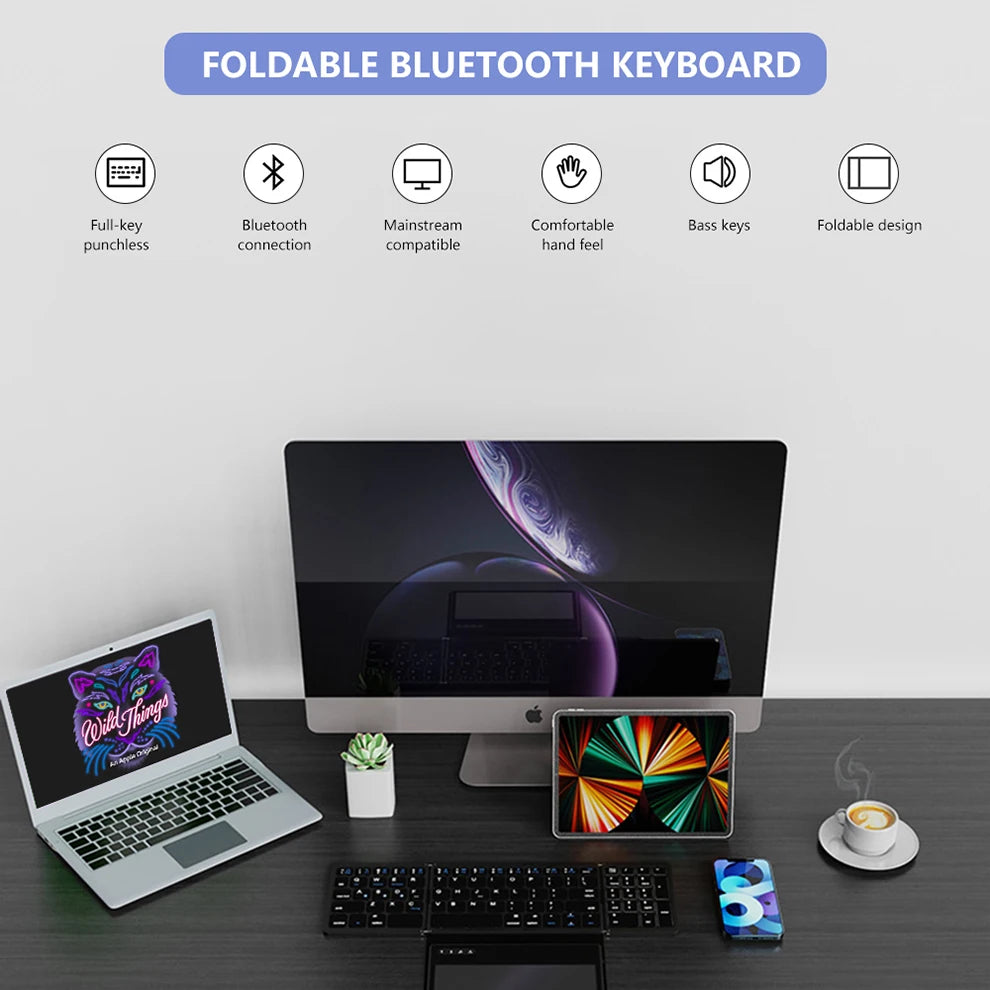 BOW Foladable Bluetooth Keyboard with Touchpad Pocket Folding Keyboard for Laptop Phone Tablet  Wireless Rechargeable Keyboard