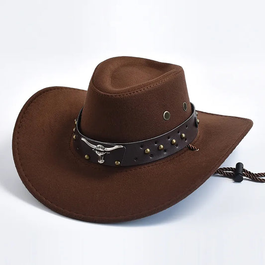 New Artificial Suede Western Cowboy Hats Vintage Big-edge Gentleman Cowgirl Jazz Hat Holidays Party Cosplay Hat - Hiron Store