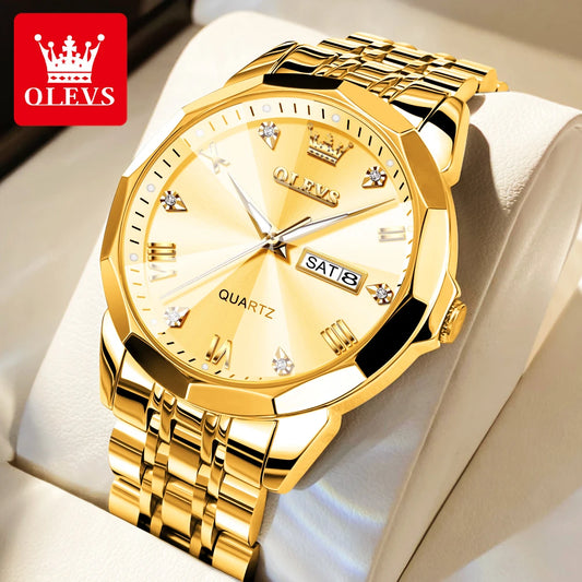 Men‘s Watches Gold Original Quartz Wristwatch Waterproof Luminous Watch