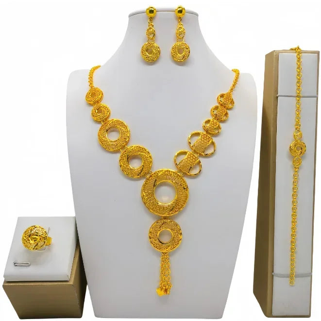 Fashion India Latest Design Jewelry Luxury African Jewelry Necklace Earrings Ring Bracelet Set Dubai Gold Color