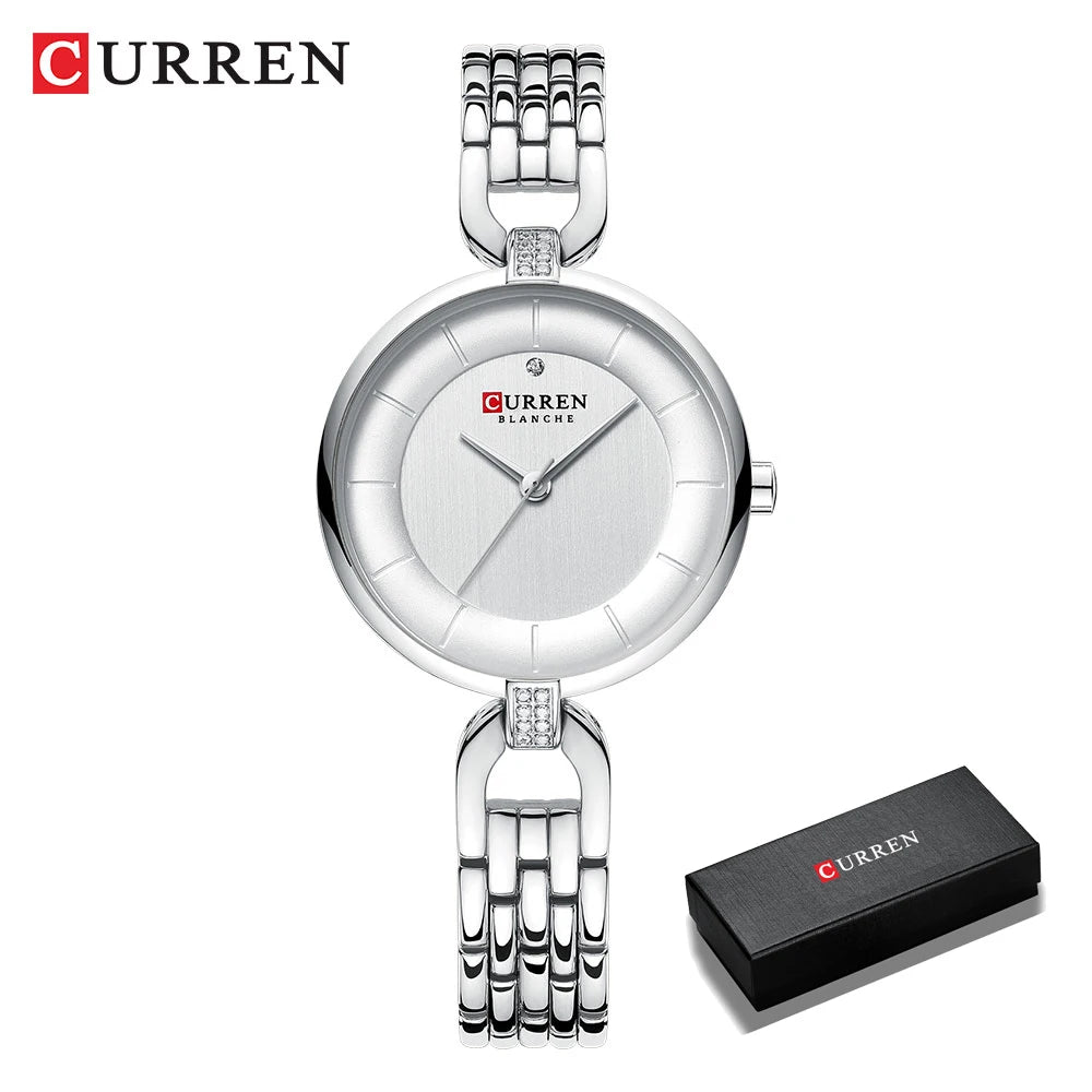 Luxury Brand CURREN Simple Casual Quartz Watches Women Silver Dress Wristwatch Watch with Stainless Steel