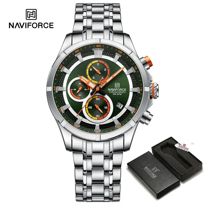 NAVIFORCE Luxury Brand Watch for Men Stainless Steel Strap Chronograph Clock