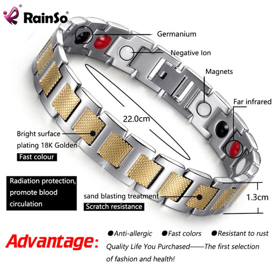 Rainso  Magnetic Bracelet For Men Jewelry Fashion Stainless Steel  Bracelets Bangle WristBand Sports Style Male Bracelet Gift - Hiron Store