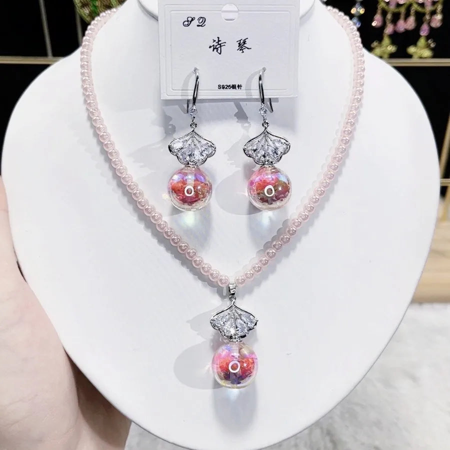 Women Colorful Fashion Zircon Necklace Earrings 2025