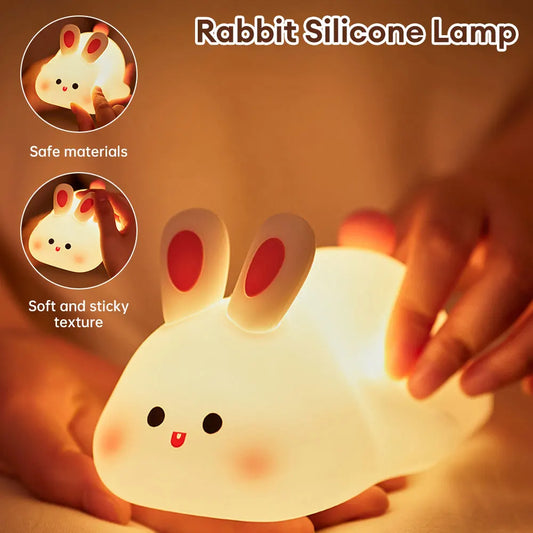 Cute Rabbit Silicone Nights Lamp Touch Sensor Big Face Rabbit Pat USB Rechargeable Light