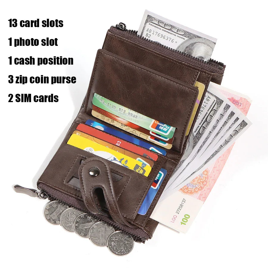 Classic retro Chain Wallet RFID Anti-Theft Leather Wallet