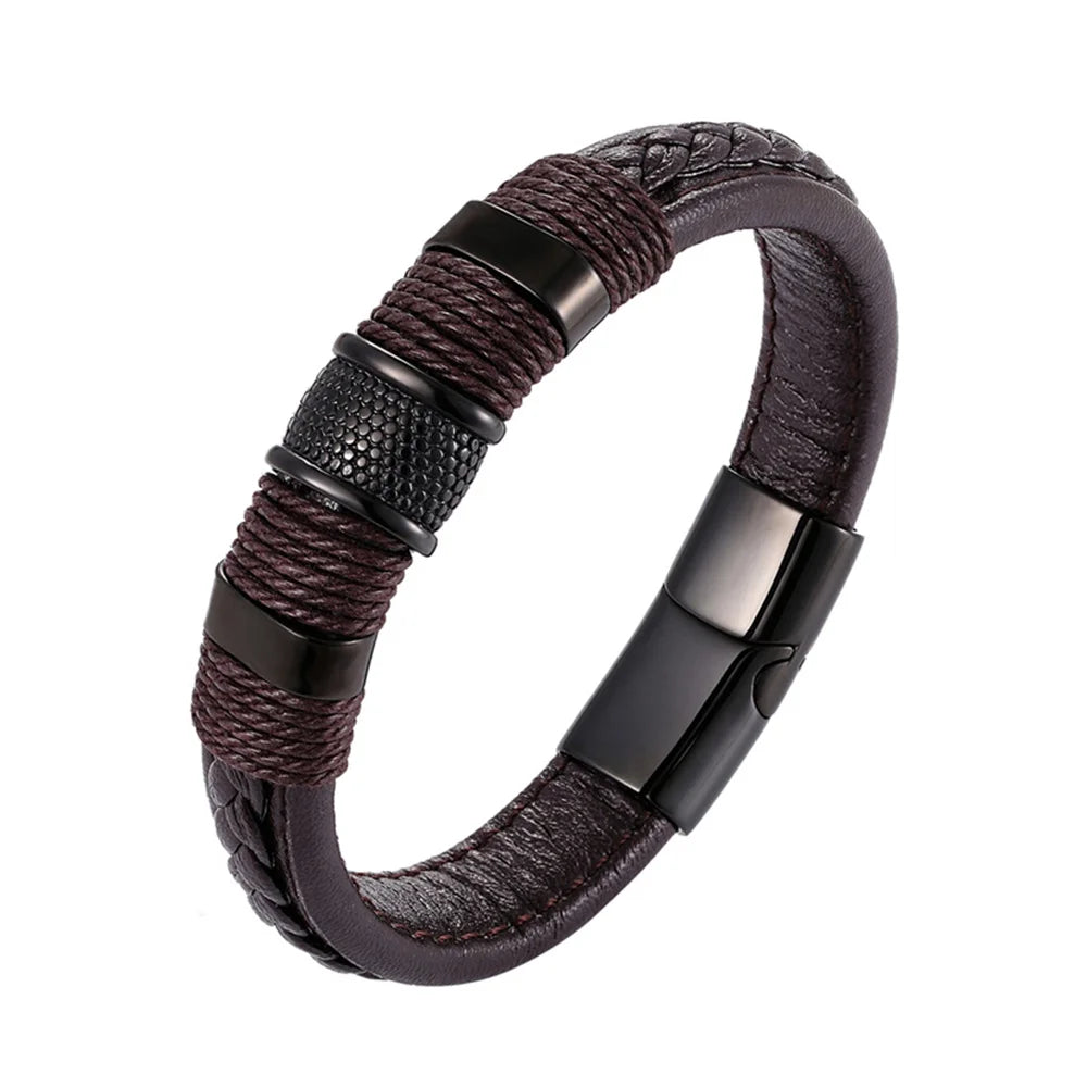 High Quality Luxury Accessories Bracelet Men's Fashion Gift Black Genuine Leather Bracelets DIY Combination Wild Handsome Gift - Hiron Store