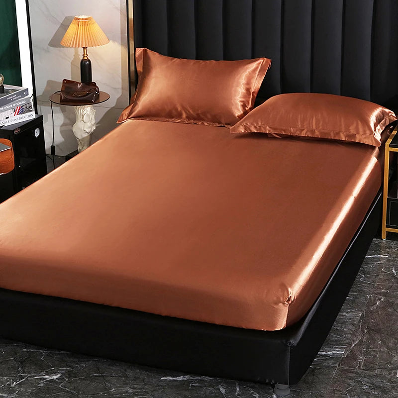 Solid Color Fashion Satin Fitted Sheet Rayon Mattress Cover with Elastic Band Bed Sheet Bedding 140x200 160x200