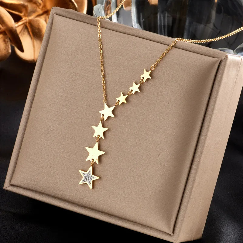 XIYANIKE 316L Stainless Steel Stars Zircon Necklaces Charms Chain Choker Necklaces 2021 New For Women Fashion  Jewelry Collier - Hiron Store