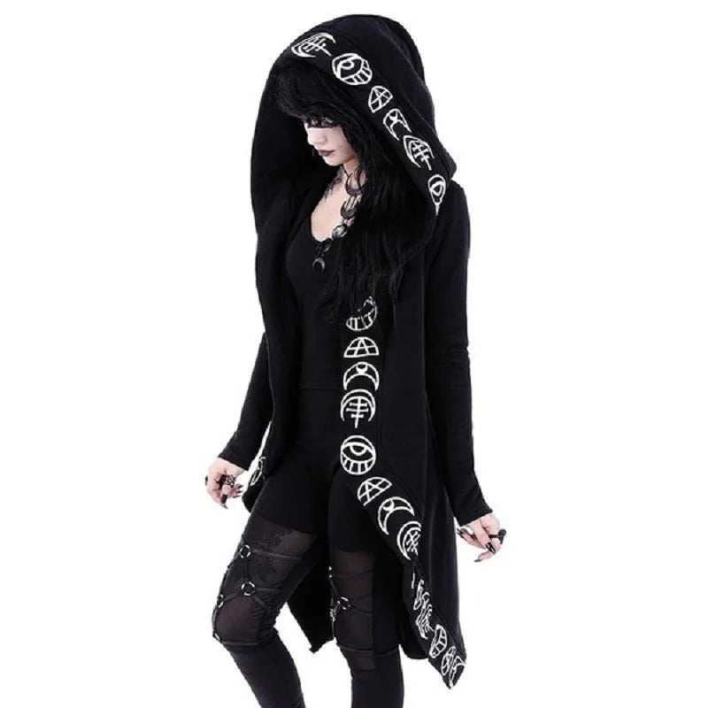 Ladies Moon Pattern Printing Long-sleeved Cardigan Sweater Long Style